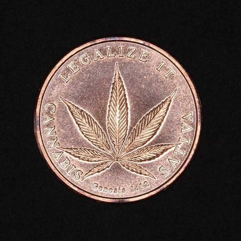 1 oz Copper Cannabis Leaf Round