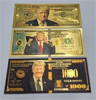 Lot of 3 Donald Trump Novelty Gold Foil Bills