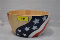 Hand Painted Wood Flag Bowl. Clay Art