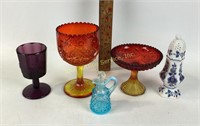 Viking crystal pressed glass Amber compote,
