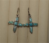 Sterling Turquoise Cross Earrings
