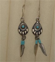 Sterling Bear Paw/Feathers Design Earrings
