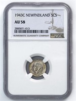 1943 NGC Newfoundland 5 Cents AU58