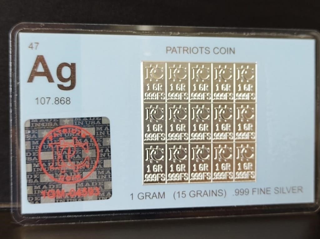 1 Gram Divisible .999 Silver Bars (15 grains)