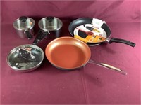 5 New Kitchen Pots/Pans, 3 Lidded Farber Ware Pots