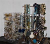 Costume Jewelry Necklaces and Earrings w/Stands