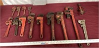 Assorted Pipe Wrenches, Handheld Drill,