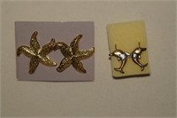 Gold Tone Starfish & Dolphin Earrings