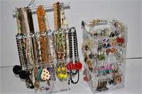 Costume Jewelry Necklaces and Earrings w/Stands