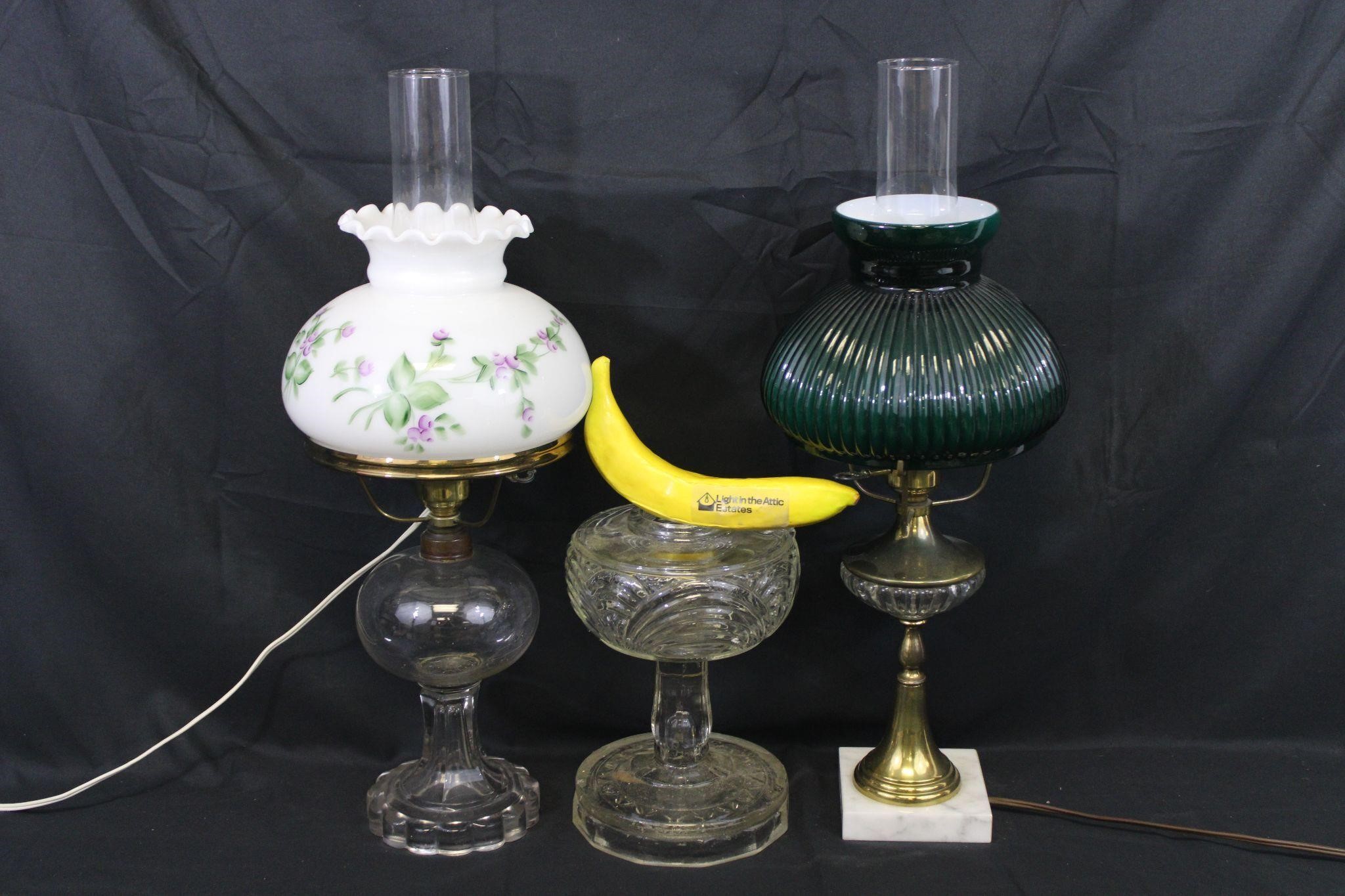 3 Vintage Hurricane Lamps - Electric & Oil