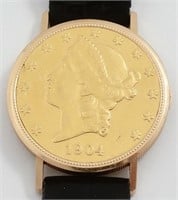 Universal Geneve $20 coin watch in gold w/B&P