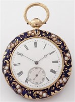 Hyde & Sons, heavy 18K cabriolet casing w/enamel