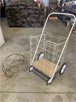 Fold up grocery cart & metal magazine rack