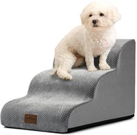 3-Step Grey Dog Stairs for Beds