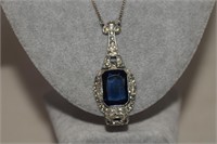 Sterling Chain & Antique Style Pend. w/ Blue &