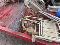 Lot- 2 chain falls, patio chairs, wire, heavy