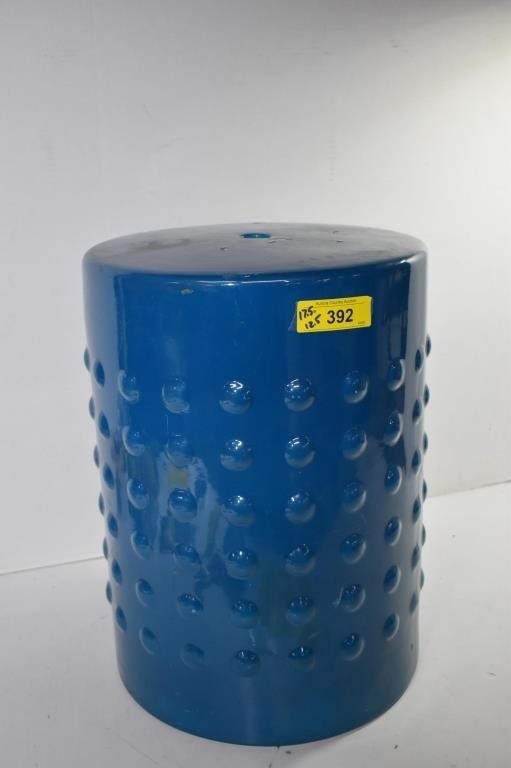Blue Ceramic End Table. Some Damage on Top