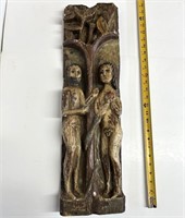Adam & Ève et la pomme sculptés en bois très vieux