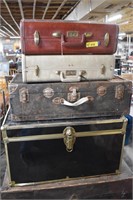 Three Vintage Suitcases & Trunk