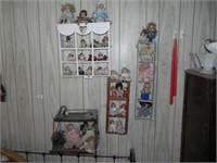 4 Wall Shelves with Contents - mostly Dolls