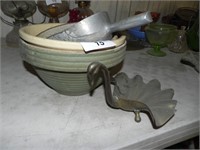 Old Scoop, Brass Swan, Pottery Bowls