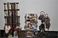 Costume Jewelry Necklaces and Earrings w/Stands