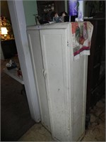 2 Door White Cabinet with Contents and Items on