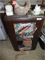 Wood Cabinet with Cookbooks, Misc.