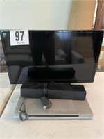 Samsung TV, sound bar, & Sony DVD player