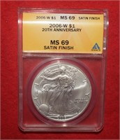 2006-W Silver Eagle Satin Finish  MS69  ANACS