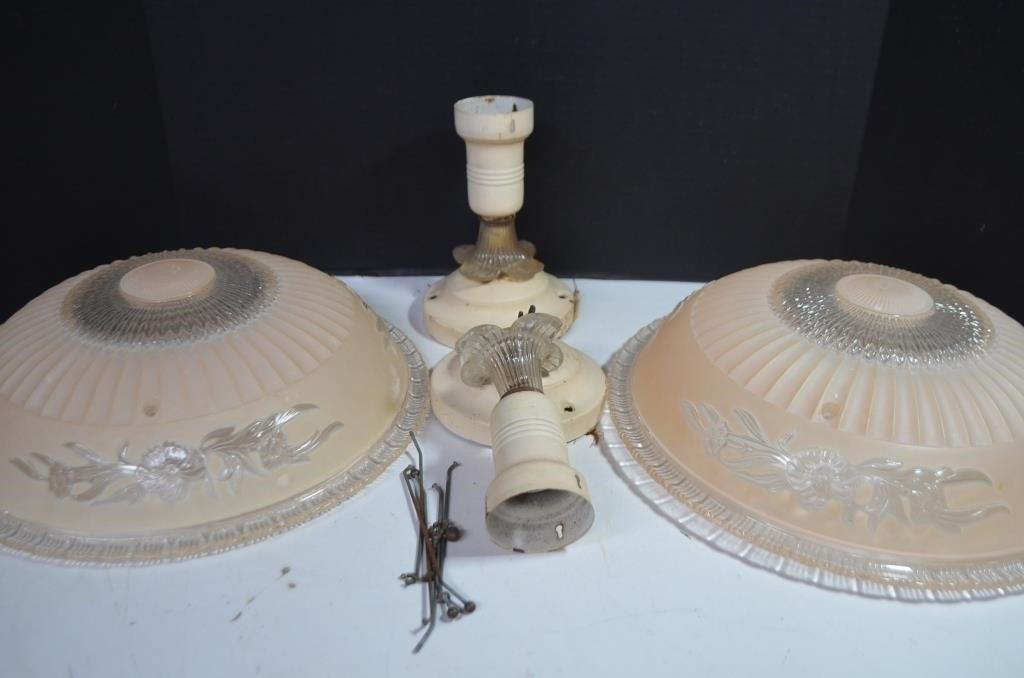 Vintage Light Fixtures With Glass Covers *See Pics