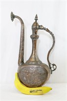 Intricately Etched Middle Eastern Copper Ewer 1