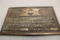 Hyde Products inc Brass Sign 8x5