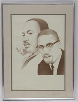 1987 Martin Luther King & Malcolm X Framed Artwork