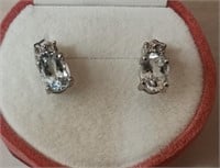 $240 Silver Blue Topaz And Diamond  Earrings