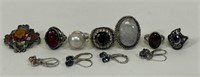 Lot of Sterling & Glass Rings and Earrings