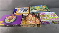 5pc Board Games, Puzzle & Playset w/ Vtg