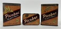 3 Picobac Tobacco Litho Advertising Tins