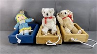 3pc Plush Dolls in Wooden Wagons