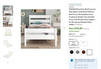 N1296  BTMWAY Twin Bed Frame, Solid Wood, White