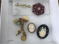 4 Broches, Charm Bracelet & PInky Ring