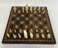 Bone Carved Chess Set with Wood Case and Board