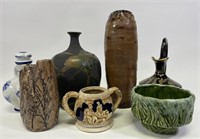 Lot of 7 Pottery Vases, Bowls, Pitcher and Mugs