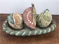 Vintage Clay Oval Basket w/ 4 Clay Fruits Mexico