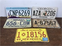 5 License Plates Various Years & States