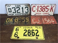 5 VTG License Plates All 1950s