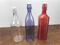 3 Glass Colored Bottles
