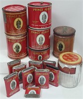 Lot of Prince Albert Tobacco Tins & Glass Jars