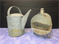 Vintage galvanized watering can & chicken waterer
