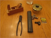 key,brass container,plane & items